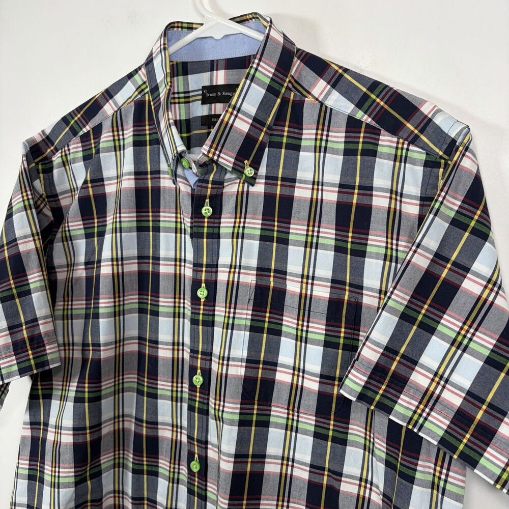 Bruun & Stengade Short Sleeve Button Down Dress Shirt Men 42 16.5 Colorful Plaid